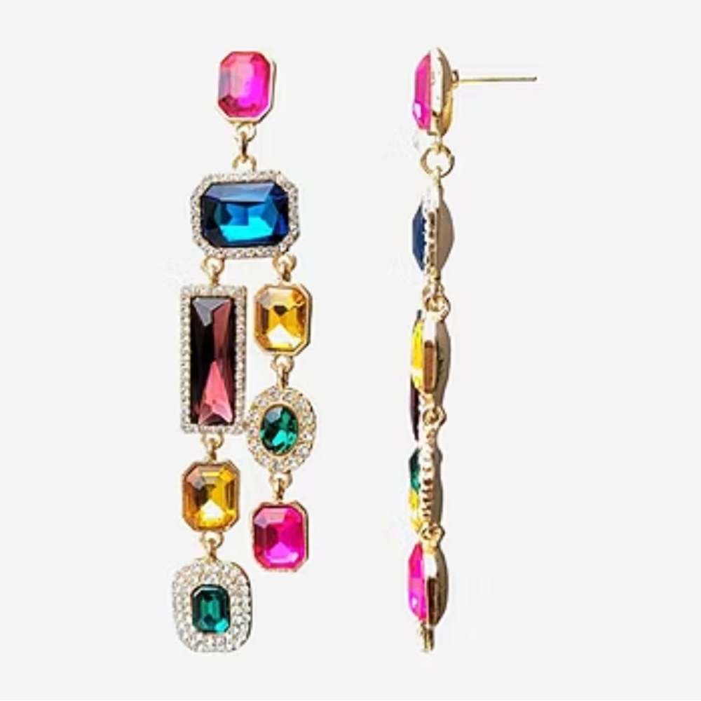 Bijoux Bar Gold Tone Asymmetrical Crystal Drop Earrings